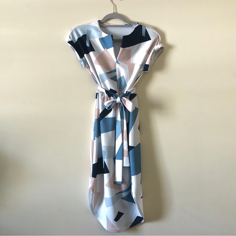 Hapsha Midi Dress Mod Retro Vintage Pattern Colorblock Statement Piece - Picture 2 of 13